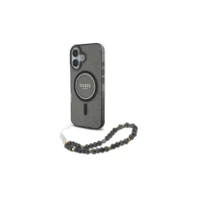   Guess GUHMP16SHGCRELSK iPhone 16 6.1" készülékhez kemény tok IML Glitter With Pearl Strap MagSafe fekete