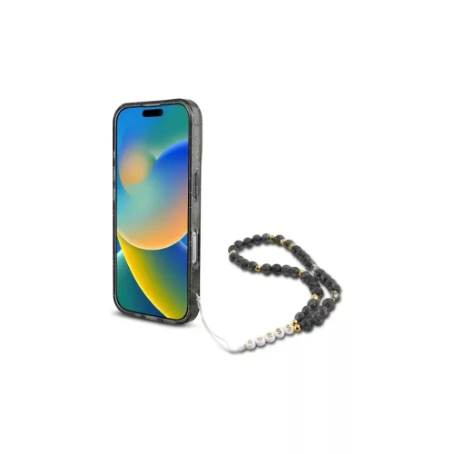 Guess GUHMP16SHGCRELSK iPhone 16 6.1" készülékhez kemény tok IML Glitter With Pearl Strap MagSafe fekete