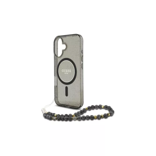 Guess GUHMP16SHGCRELSK iPhone 16 6.1" készülékhez kemény tok IML Glitter With Pearl Strap MagSafe fekete