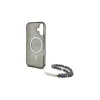 Guess GUHMP16SHGCRELSK iPhone 16 6.1" készülékhez kemény tok IML Glitter With Pearl Strap MagSafe fekete