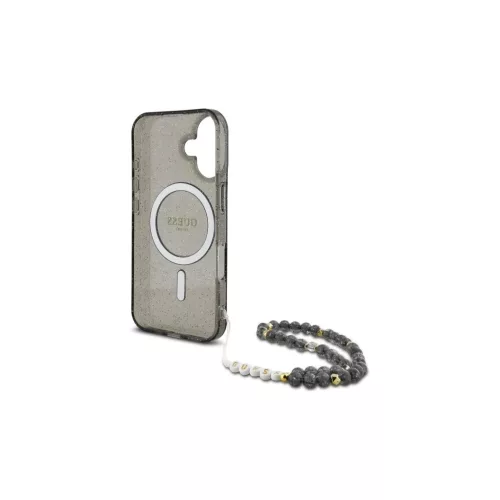 Guess GUHMP16SHGCRELSK iPhone 16 6.1" készülékhez kemény tok IML Glitter With Pearl Strap MagSafe fekete