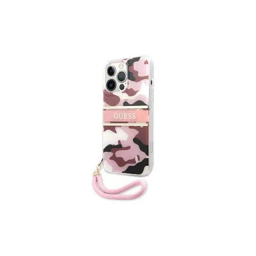 Guess GUHCP13XKCABPI iPhone 13 Pro Max 6,7" készülékhez keménytok Camo Strap Collection rózsaszín
