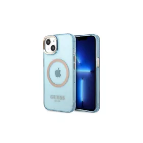   Guess GUHMP13MHTCMB iPhone 13 / 14 / 15 6.1" készülékhez Gold Outline Translucent MagSaf kemény tok kék