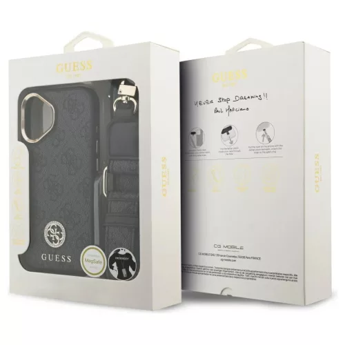 Guess 4G Strass Logo & Big Strap Metal Buttons MagSafe tok iPhone 17 készülékhez fekete