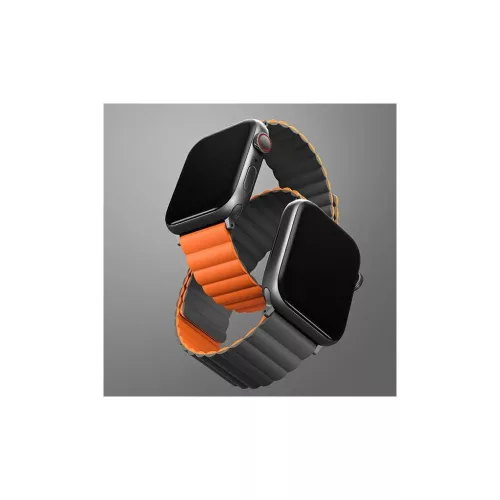 UNIQ Revix Strap AppleWatch Series1-9/SE1/2/3/Ultra2/3 készülékhez 42/44/45/49mm fordítható mágneses szürke–narancssárga