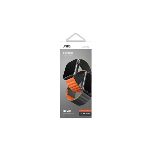 UNIQ Revix Strap AppleWatch Series1-9/SE1/2/3/Ultra2/3 készülékhez 42/44/45/49mm fordítható mágneses szürke–narancssárga