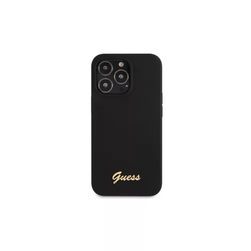 Guess GUHCP13XLSLMGBK iPhone 13 Pro Max 6.7" készülékhez kemény tok Silicone Script Gold Logo fekete