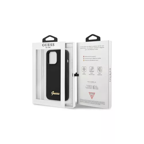 Guess GUHCP13XLSLMGBK iPhone 13 Pro Max 6.7" készülékhez kemény tok Silicone Script Gold Logo fekete