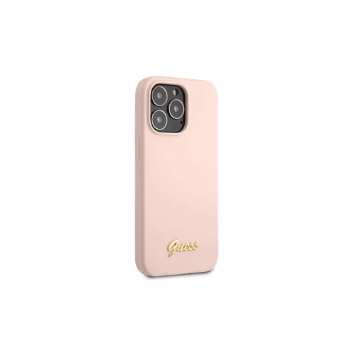 Guess GUHCP13XLSLMGLP iPhone 13 Pro Max készülékhez kemény tok Silicone Script Gold Log világos rózsaszín