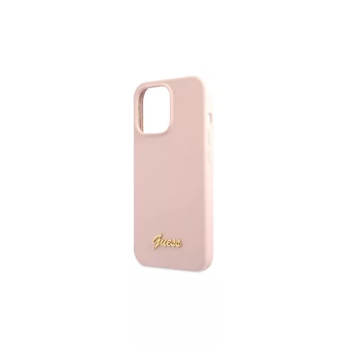 Guess GUHCP13XLSLMGLP iPhone 13 Pro Max készülékhez kemény tok Silicone Script Gold Log világos rózsaszín