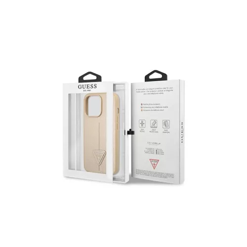 Guess GUHCP13LPSATLE iPhone 13 Pro/13 (6,1") készülékhez keménytok, SaffianoTriangle Logo, bézs