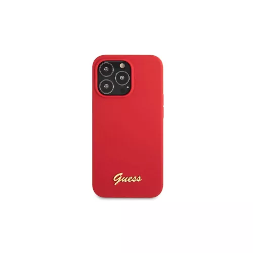 Guess GUHCP13XLSLMGRE iPhone 13 Pro Max 6.7" készülékhez szilikon kemény tok Vintage Gold Logo bordó