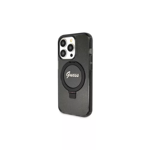 Guess GUHMP13LHRSGSK iPhone 13 Pro / 13 (6.1") készülékhez kemény tok Ring Stand Script Glitter MagSafe fekete