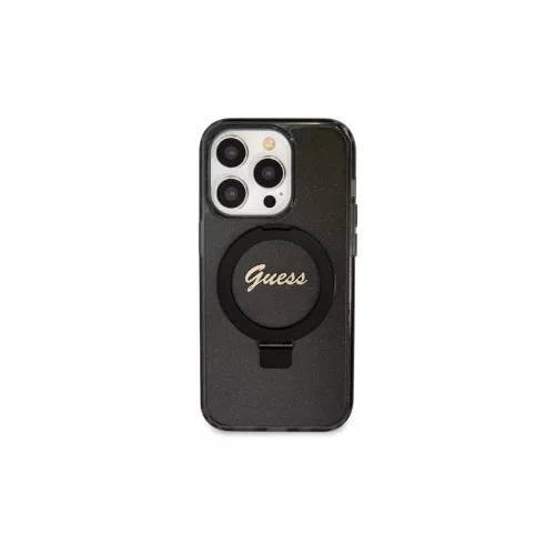 Guess GUHMP13LHRSGSK iPhone 13 Pro / 13 (6.1") készülékhez kemény tok Ring Stand Script Glitter MagSafe fekete