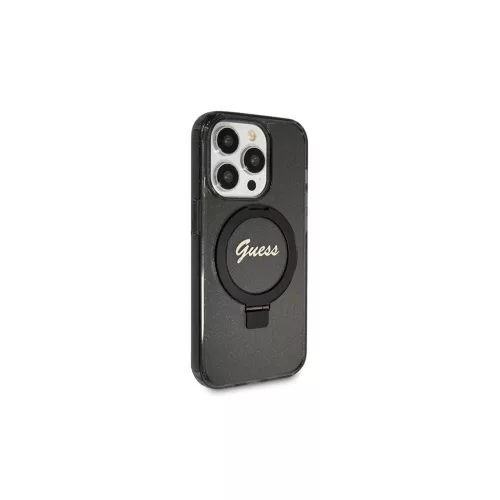 Guess GUHMP13LHRSGSK iPhone 13 Pro / 13 (6.1") készülékhez kemény tok Ring Stand Script Glitter MagSafe fekete
