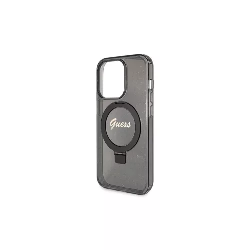 Guess GUHMP13LHRSGSK iPhone 13 Pro / 13 (6.1") készülékhez kemény tok Ring Stand Script Glitter MagSafe fekete