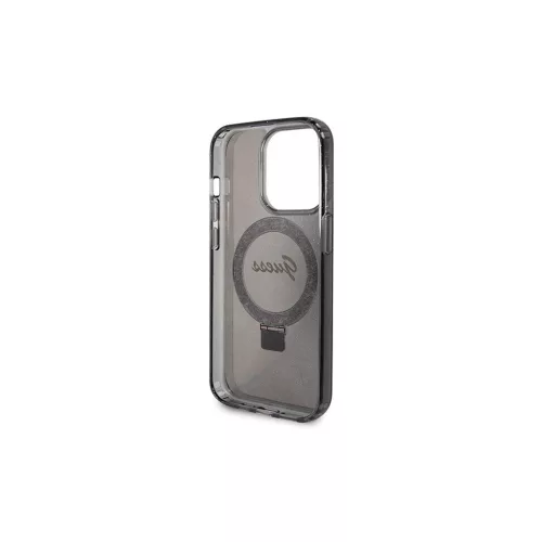 Guess GUHMP13LHRSGSK iPhone 13 Pro / 13 (6.1") készülékhez kemény tok Ring Stand Script Glitter MagSafe fekete