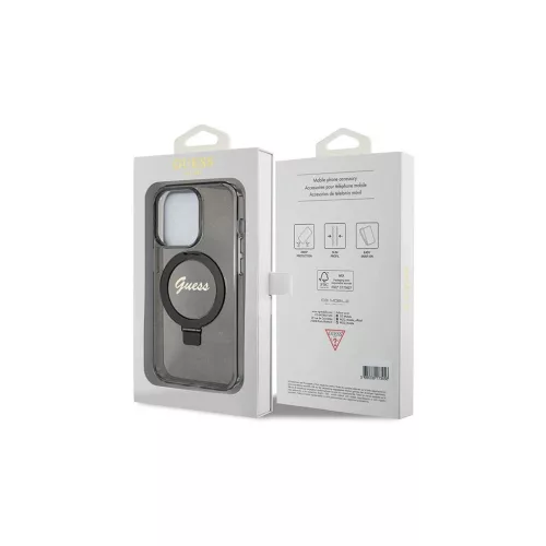 Guess GUHMP13LHRSGSK iPhone 13 Pro / 13 (6.1") készülékhez kemény tok Ring Stand Script Glitter MagSafe fekete