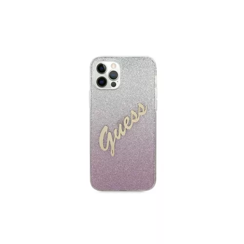 Guess GUHCP12LPCUGLSPI iPhone 12 Pro Max 6,7" készülékhez keménytok Glitter Gradient Script rózsaszín