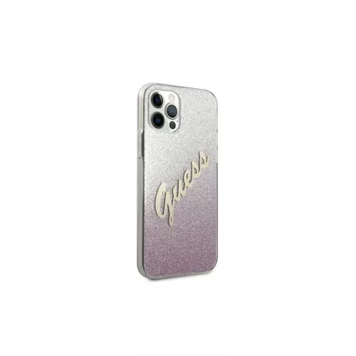 Guess GUHCP12LPCUGLSPI iPhone 12 Pro Max 6,7" készülékhez keménytok Glitter Gradient Script rózsaszín