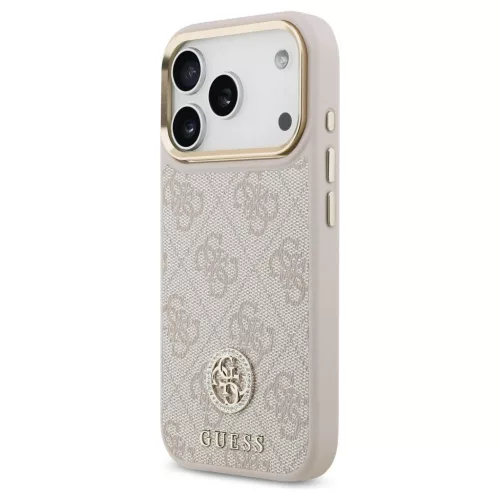 Guess 4G Strass Logo & Big Strap tok – Metal Buttons MagSafe, iPhone 17 Pro készülékhez – rózsaszín
