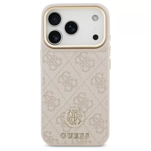Guess 4G Strass Logo & Big Strap tok – Metal Buttons MagSafe, iPhone 17 Pro készülékhez – rózsaszín