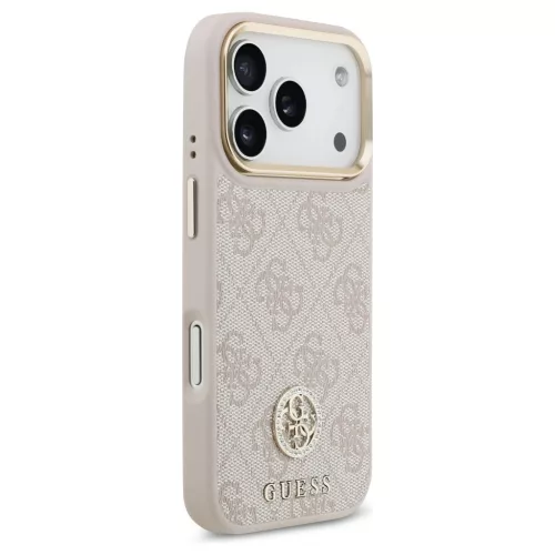 Guess 4G Strass Logo & Big Strap tok – Metal Buttons MagSafe, iPhone 17 Pro készülékhez – rózsaszín