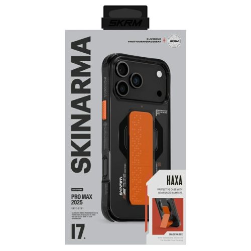 Skinarma Haxa tok iPhone 17 Pro Max készülékhez, mágneses töltés + Grip Stand, grafit