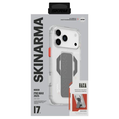 Skinarma Haxa tok iPhone 17 Pro Max készülékhez – mágneses töltéssel és grip állvánnyal, átlátszó
