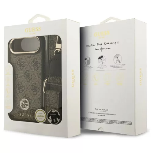 Guess 4G Strass Logo & Big Strap Metal Buttons MagSafe tok iPhone Air készülékhez barna