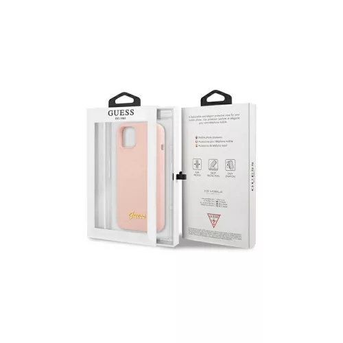 Guess GUHMP13MLSLMGLP iPhone 13 / 14 /15 6,1" készülékhez kemény tok Silicone Script Gold Logo Magsaf világos rózsaszín