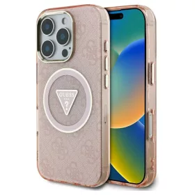   Guess IML Metal Glitter 4G Circle Triangle MagSafe tok iPhone 16 Pro Max készülékhez rózsaszín