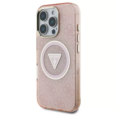 Guess IML Metal Glitter 4G Circle Triangle MagSafe tok iPhone 16 Pro Max készülékhez rózsaszín