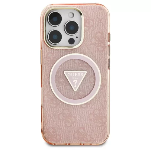 Guess IML Metal Glitter 4G Circle Triangle MagSafe tok iPhone 16 Pro Max készülékhez rózsaszín