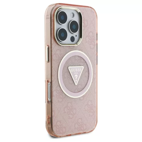 Guess IML Metal Glitter 4G Circle Triangle MagSafe tok iPhone 16 Pro Max készülékhez rózsaszín