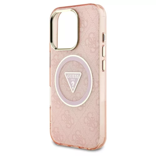 Guess IML Metal Glitter 4G Circle Triangle MagSafe tok iPhone 16 Pro Max készülékhez rózsaszín