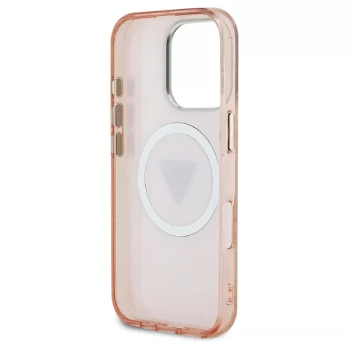 Guess IML Metal Glitter 4G Circle Triangle MagSafe tok iPhone 16 Pro Max készülékhez rózsaszín