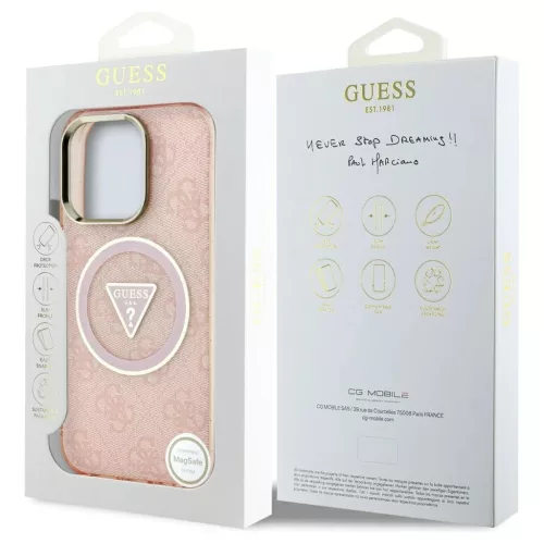 Guess IML Metal Glitter 4G Circle Triangle MagSafe tok iPhone 16 Pro Max készülékhez rózsaszín