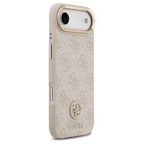 Guess 4G Strass Logo & Big Strap tok fém gombokkal, MagSafe, iPhone Air készülékhez, rózsaszín