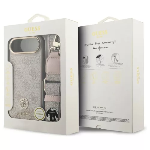 Guess 4G Strass Logo & Big Strap tok fém gombokkal, MagSafe, iPhone Air készülékhez, rózsaszín