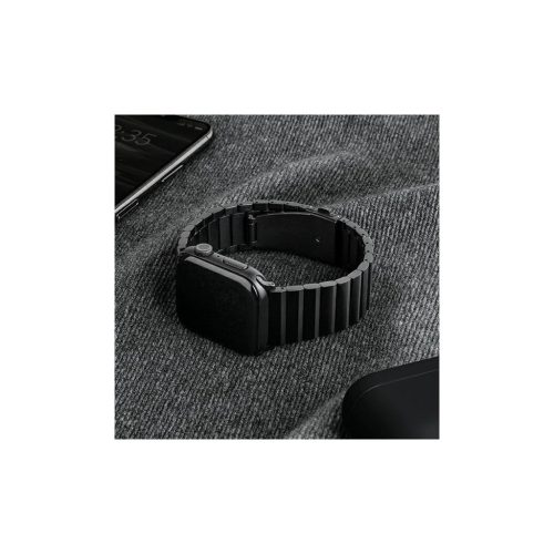 UNIQ Strova Strap Apple Watch 42/44/45 mm Series 4/5/6/7/SE készülékhez rozsdamentes acél éjfekete