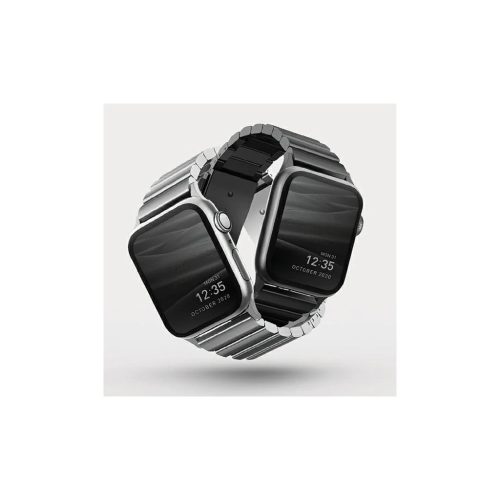 UNIQ Strova Strap Apple Watch 42/44/45 mm Series 4/5/6/7/SE készülékhez rozsdamentes acél éjfekete