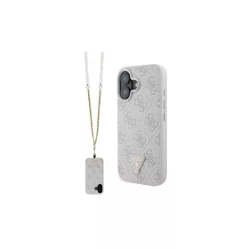   Guess GUHCP16SP4TDSCPP iPhone 16 6.1" készülékhez bőr fém logó strass válltáskás kemény tok rózsaszín