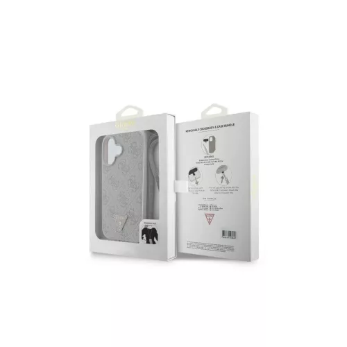 Guess GUHCP16SP4TDSCPP iPhone 16 6.1" készülékhez bőr fém logó strass válltáskás kemény tok rózsaszín