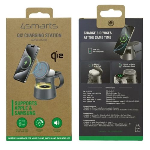 Töltőállomás 4smarts Aura Sound Qi2 szürke