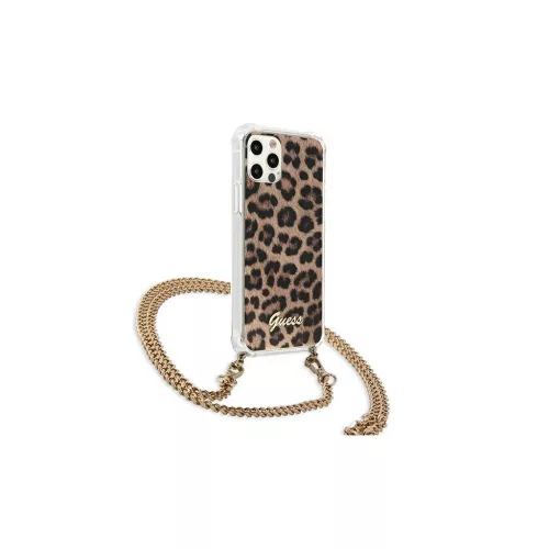 Guess GUHCP12LKCLEO iPhone 12 Pro Max készülékhez Leopard kemény tok, arany pánt