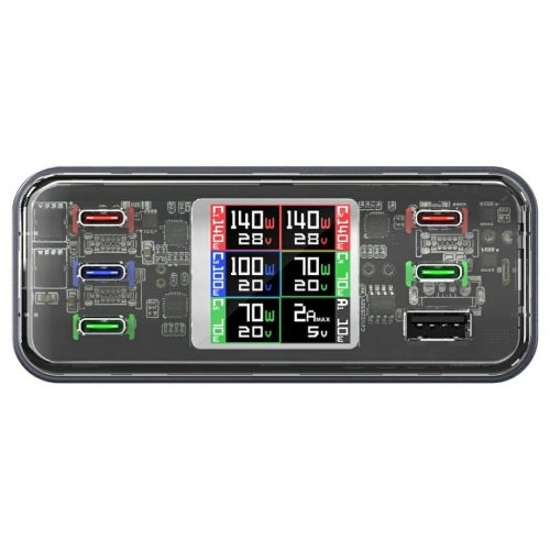 Töltőállomás 4smarts asztali töltő Lucid GaN DIY 360W 5xUSB-C 1xUSB-A szürke