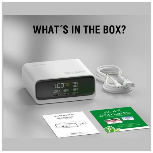 4smarts asztali töltőállomás GaN Screen 100W 3xUSB-C+2xUSB-A fehér