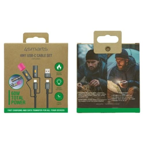 USB-C kábel 4smarts Explorer 4w1 60W 1m fekete