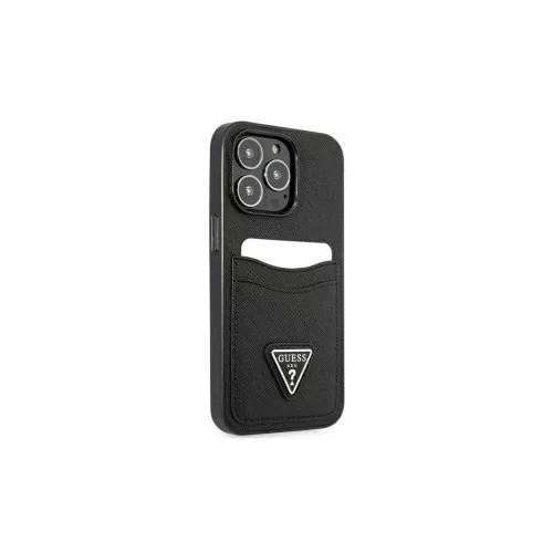 Guess GUHCP13LPSATPK iPhone 13 Pro / 13 6,1 készülékhez SaffianoTriangle Logo Cardslot tok fekete